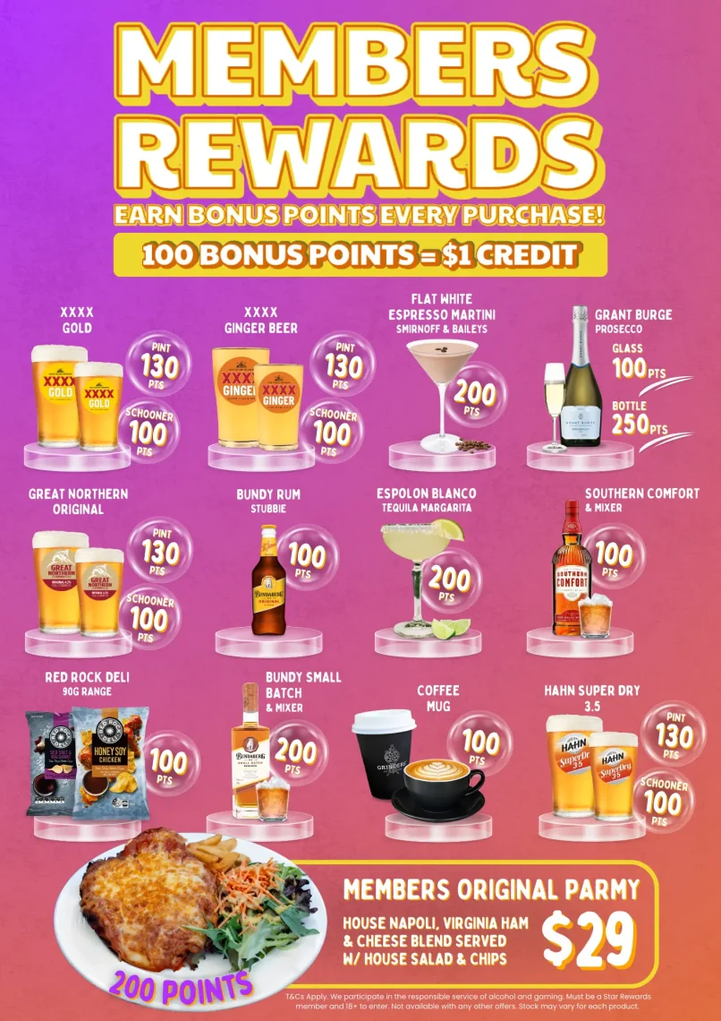 Earn points when you purchase a meal or drink from our Members Rewards!